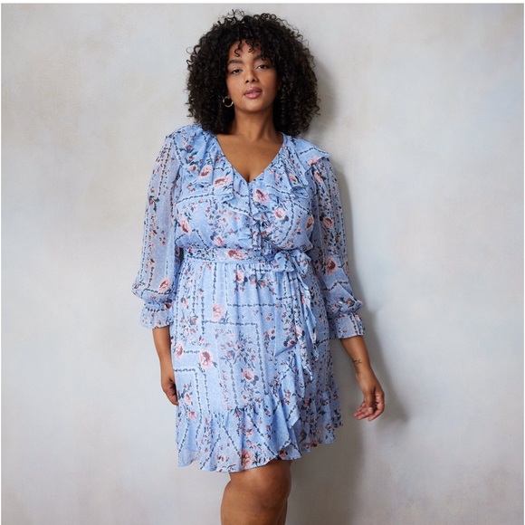 NWT LC Lauren Conrad ruffle trim wrap mini dress size 4X - Picture 1 of 9